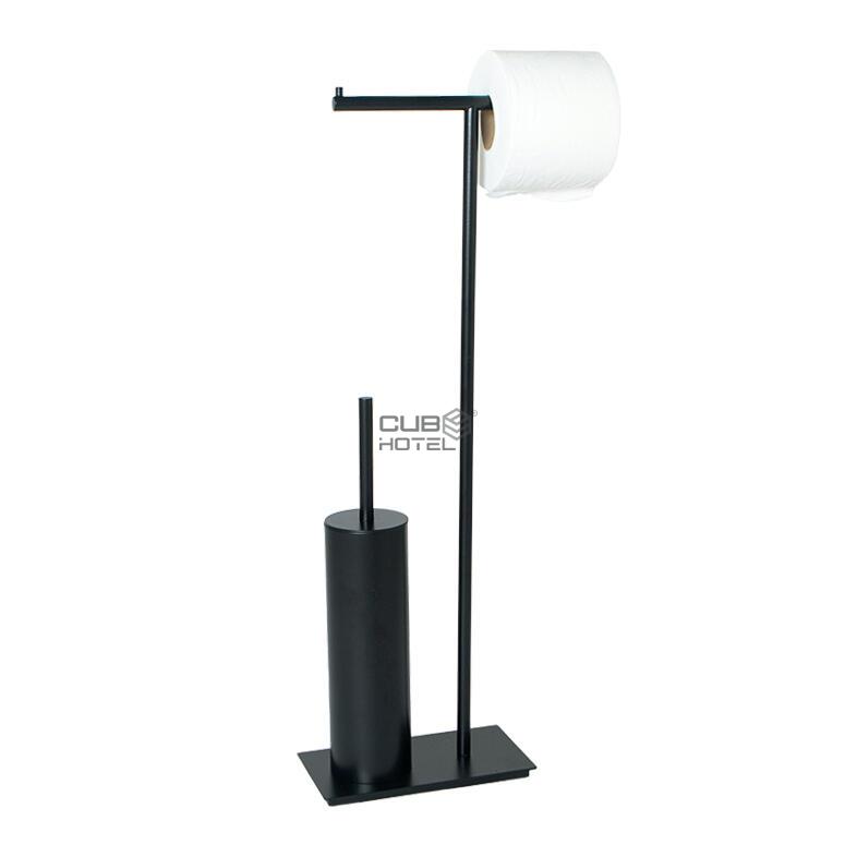 Double Roller Holder with Black Stainless Steel Bathroom Brush